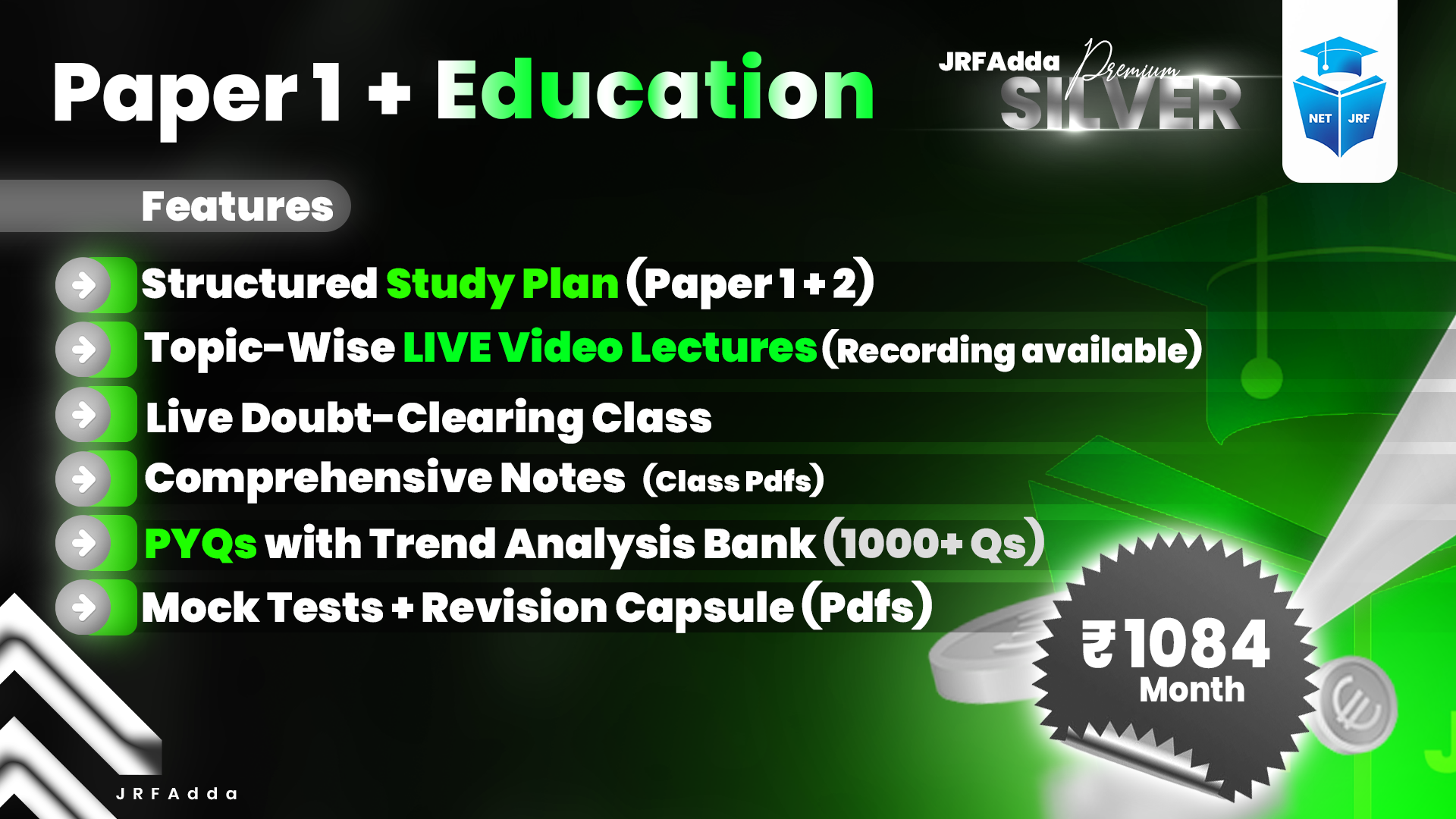 JRFAdda Silver June 2026 Education Batch (Paper1+Paper2)