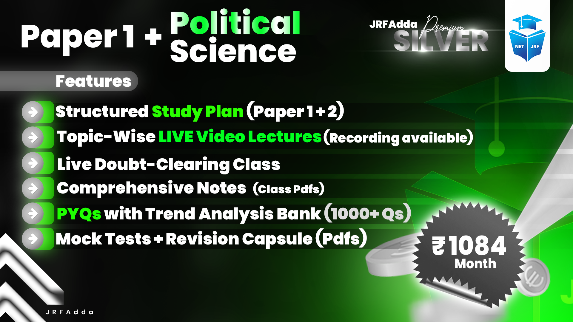 JRFAdda Silver June 2026 Politcal Science Batch (Paper1+Paper2)