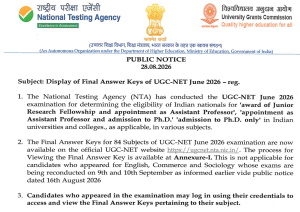 UGC NET Final Answer Key 2026 June Notice